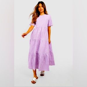 Gingham Midi Lavender Dress- Boohoo